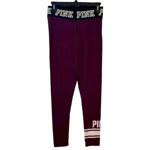 PINK vs yoga logo waistband burgundy maroon leggings cotton blend SMALL 2016